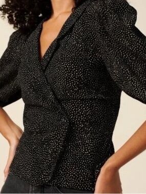Rouje Black Polka Dot Wrap Top